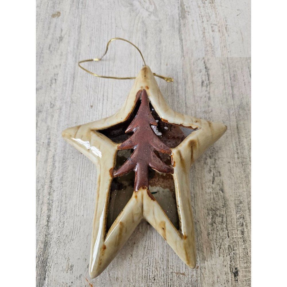 Unique Star tree ceramic ornament vintage Xmas tan brown‎